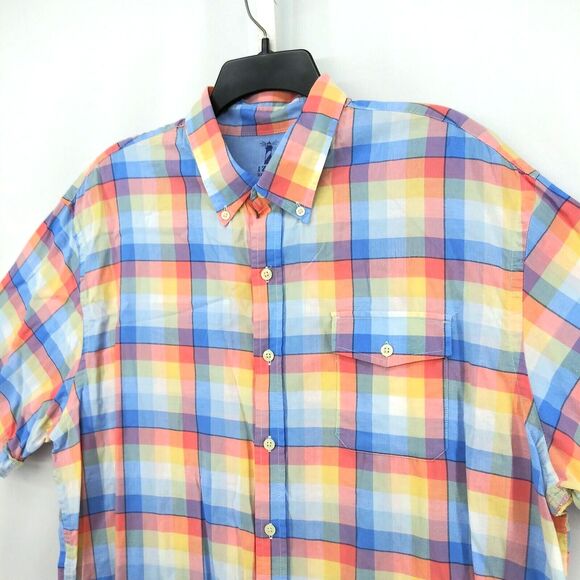 IZOD Seaside Poplin Shirt Mens Size XL Multicolor Plaid Short Sleeve Button Up - Picture 2 of 7
